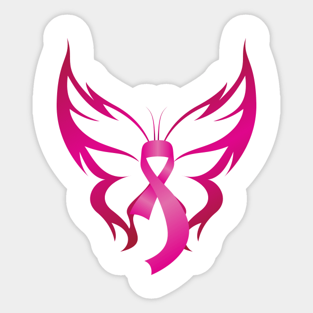 Pink Butterfly Ribbon Breast Cancer Awareness Sticker by ScottsRed